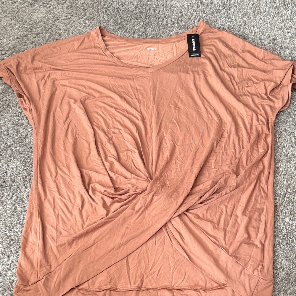 Express Short Sleeve V-Neck Top - Terracotta